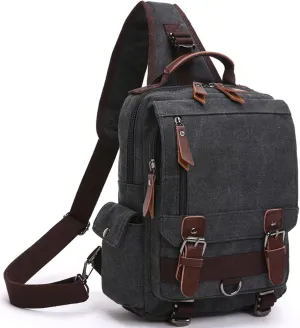 Wesoke Retro Canvas Crossbody Messenger Bag, Large Cross Body Sling Bags Chest Bag for Men Women, Vintage Black Outdoor Shoulder Crossbody Backpack Purse Travel Rucksack Casual Hiking Daypack