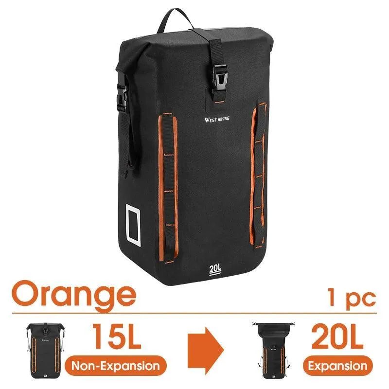 WEST BIKING Expandable Fully Waterproof TPU Bicycle Bag Foldable 15-20L Pannier Bike Rear Carrier Bag MTB Accessories Hand Bags