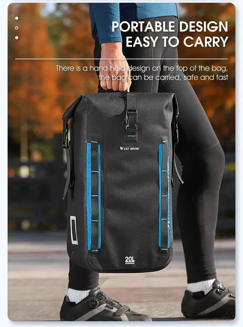 WEST BIKING Expandable Fully Waterproof TPU Bicycle Bag Foldable 15-20L Pannier Bike Rear Carrier Bag MTB Accessories Hand Bags