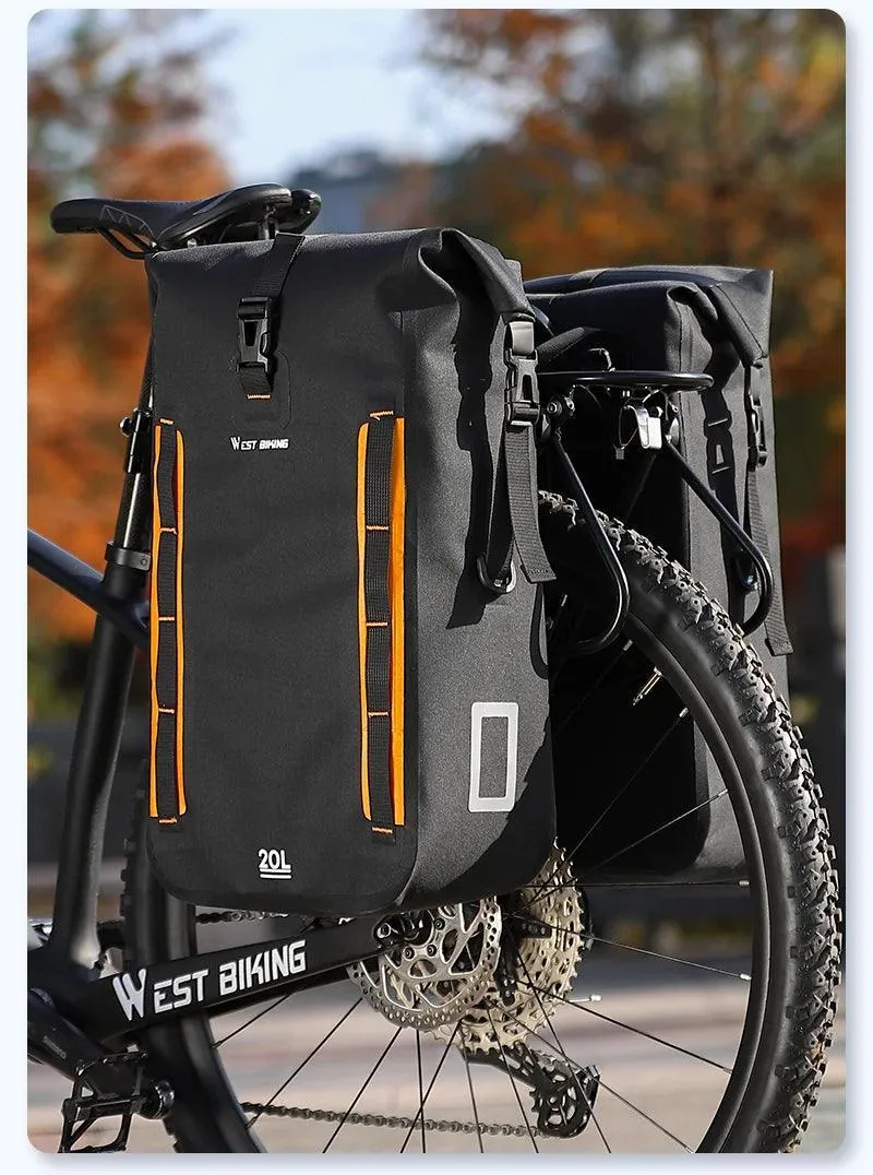 WEST BIKING Expandable Fully Waterproof TPU Bicycle Bag Foldable 15-20L Pannier Bike Rear Carrier Bag MTB Accessories Hand Bags