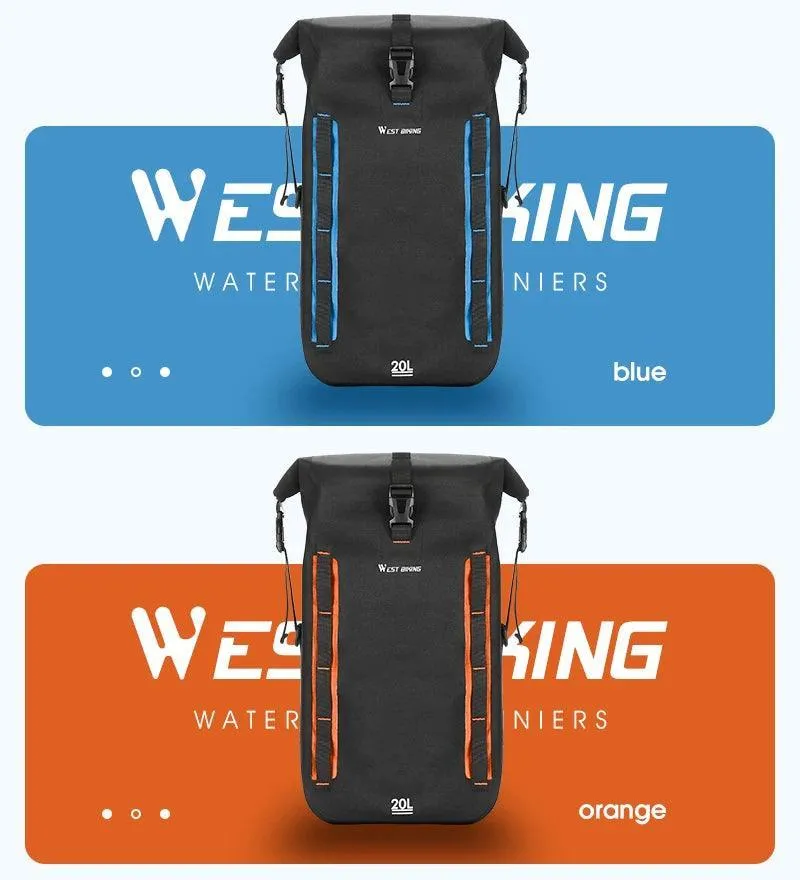 WEST BIKING Expandable Fully Waterproof TPU Bicycle Bag Foldable 15-20L Pannier Bike Rear Carrier Bag MTB Accessories Hand Bags