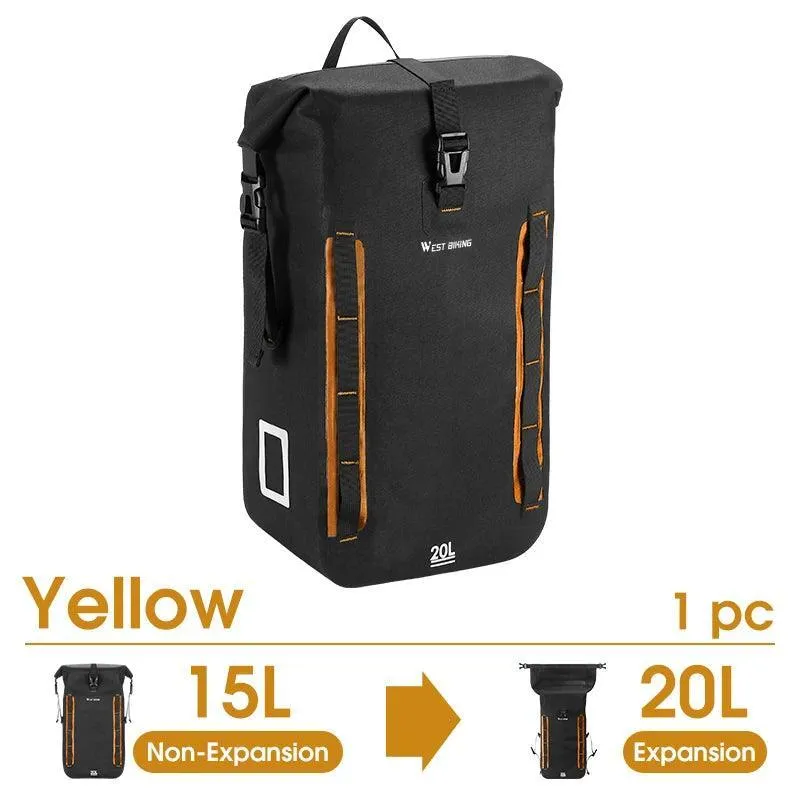 WEST BIKING Expandable Fully Waterproof TPU Bicycle Bag Foldable 15-20L Pannier Bike Rear Carrier Bag MTB Accessories Hand Bags