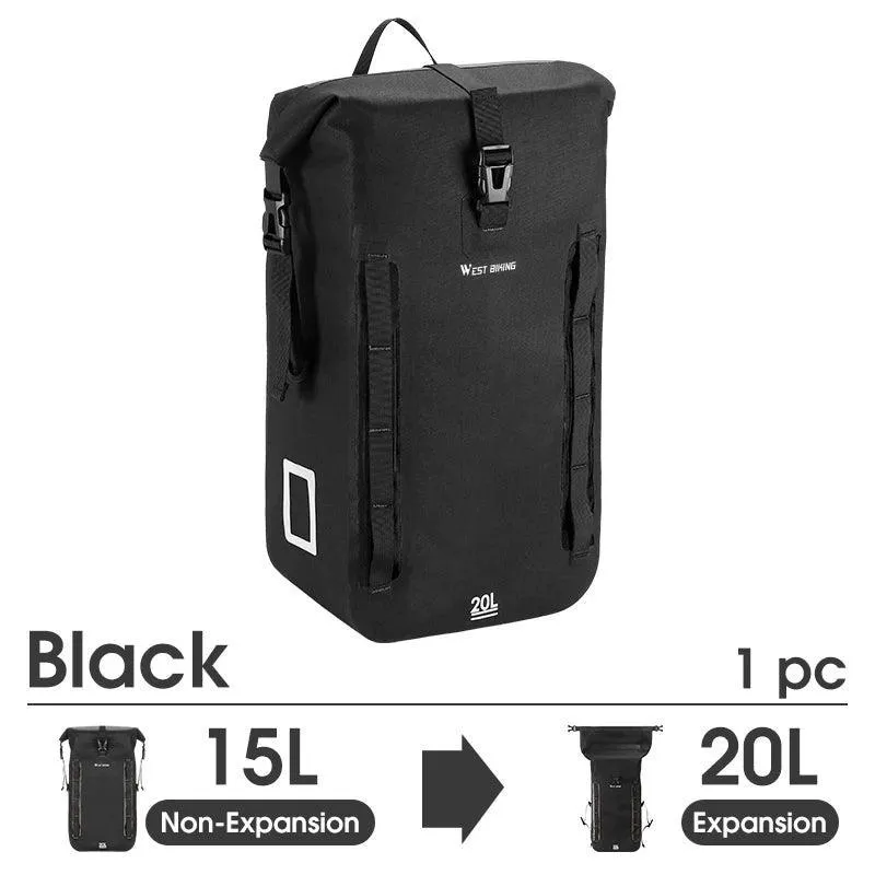 WEST BIKING Expandable Fully Waterproof TPU Bicycle Bag Foldable 15-20L Pannier Bike Rear Carrier Bag MTB Accessories Hand Bags