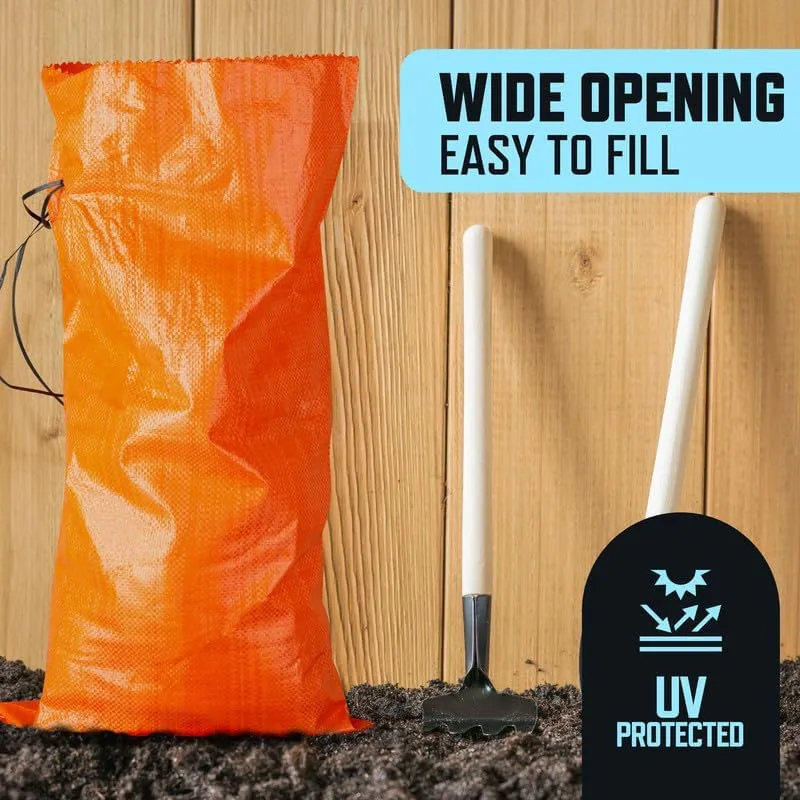White Sand Bags for Flooding - Empty Sandbags Heavy Duty Outdoor with Tie Strings for Flood Control - 50lb Capacity 1600 Hours of UV Protection Woven Polypropylene Bags - 14 x 26 Inches Pack of 25