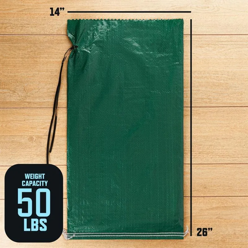 White Sand Bags for Flooding - Empty Sandbags Heavy Duty Outdoor with Tie Strings for Flood Control - 50lb Capacity 1600 Hours of UV Protection Woven Polypropylene Bags - 14 x 26 Inches Pack of 25