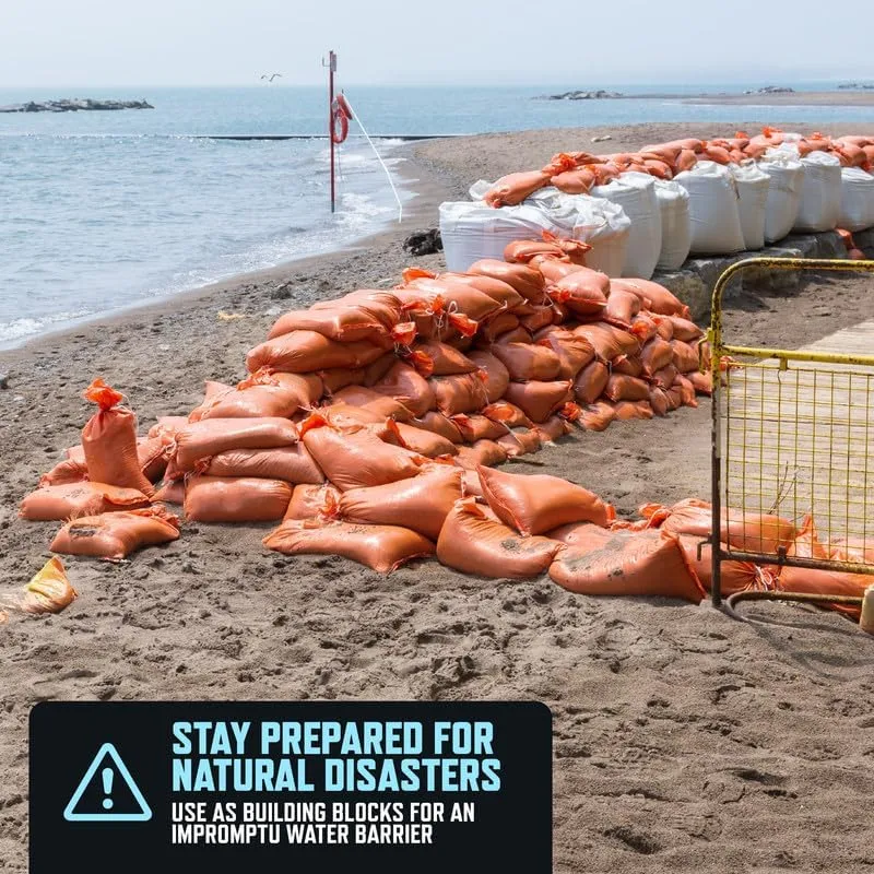 White Sand Bags for Flooding - Empty Sandbags Heavy Duty Outdoor with Tie Strings for Flood Control - 50lb Capacity 1600 Hours of UV Protection Woven Polypropylene Bags - 14 x 26 Inches Pack of 25