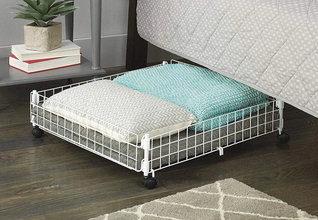 Whitmor Rolling White Wire Underbed Cart