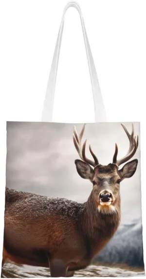 Wild Animals Deer Print Canvas Tote Bags Stylish Shoulder Bag Reusable Shopping Bag Small Handbags For Women Men