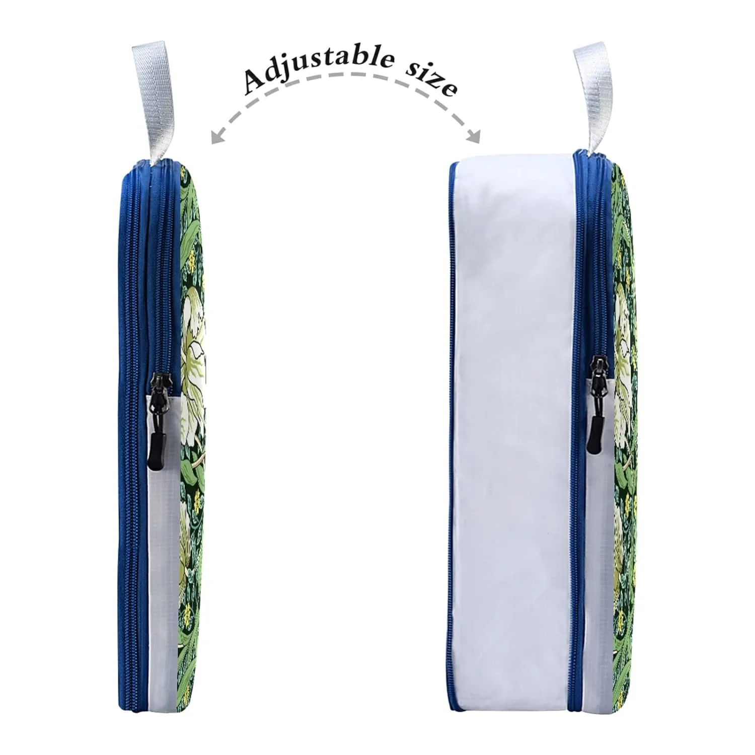 William Morris White Flowers, Yellow Flowers, Green Foliage Leaves 3 Piece set Cubes Expandable Adjustable Luggage Packing Bags, Ultralight Organizer Accessories Travel Suitcase Compressible Bags