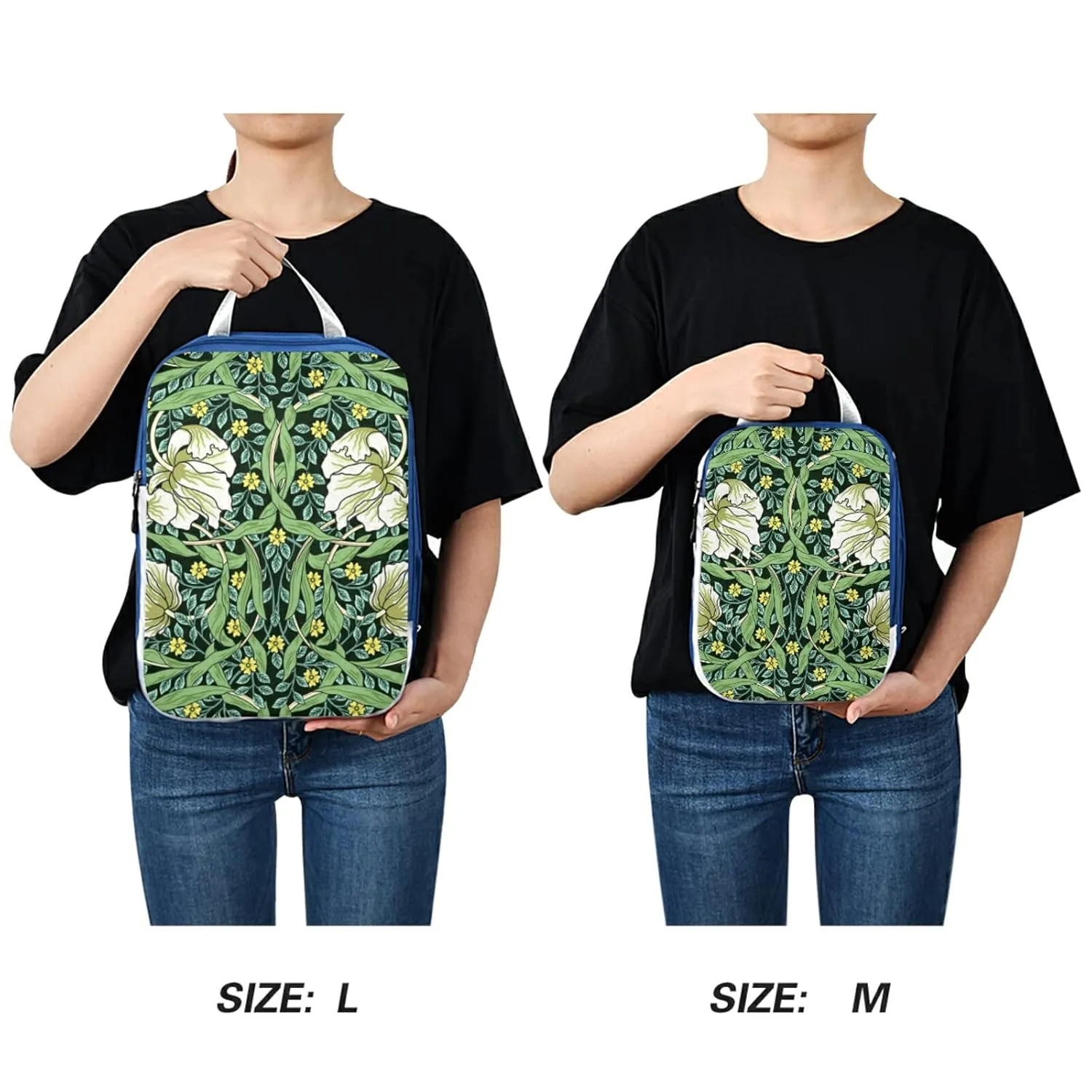 William Morris White Flowers, Yellow Flowers, Green Foliage Leaves 3 Piece set Cubes Expandable Adjustable Luggage Packing Bags, Ultralight Organizer Accessories Travel Suitcase Compressible Bags