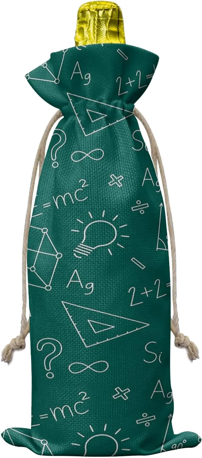 Wine Bags for Wine Bottles Gifts, Wine Bottle Bag with Drawstrings, Science Formula Triangle Ruler and Chalk Wine Tote for Travel, Birthday, Blind Tastings, Christmas, Home Storage