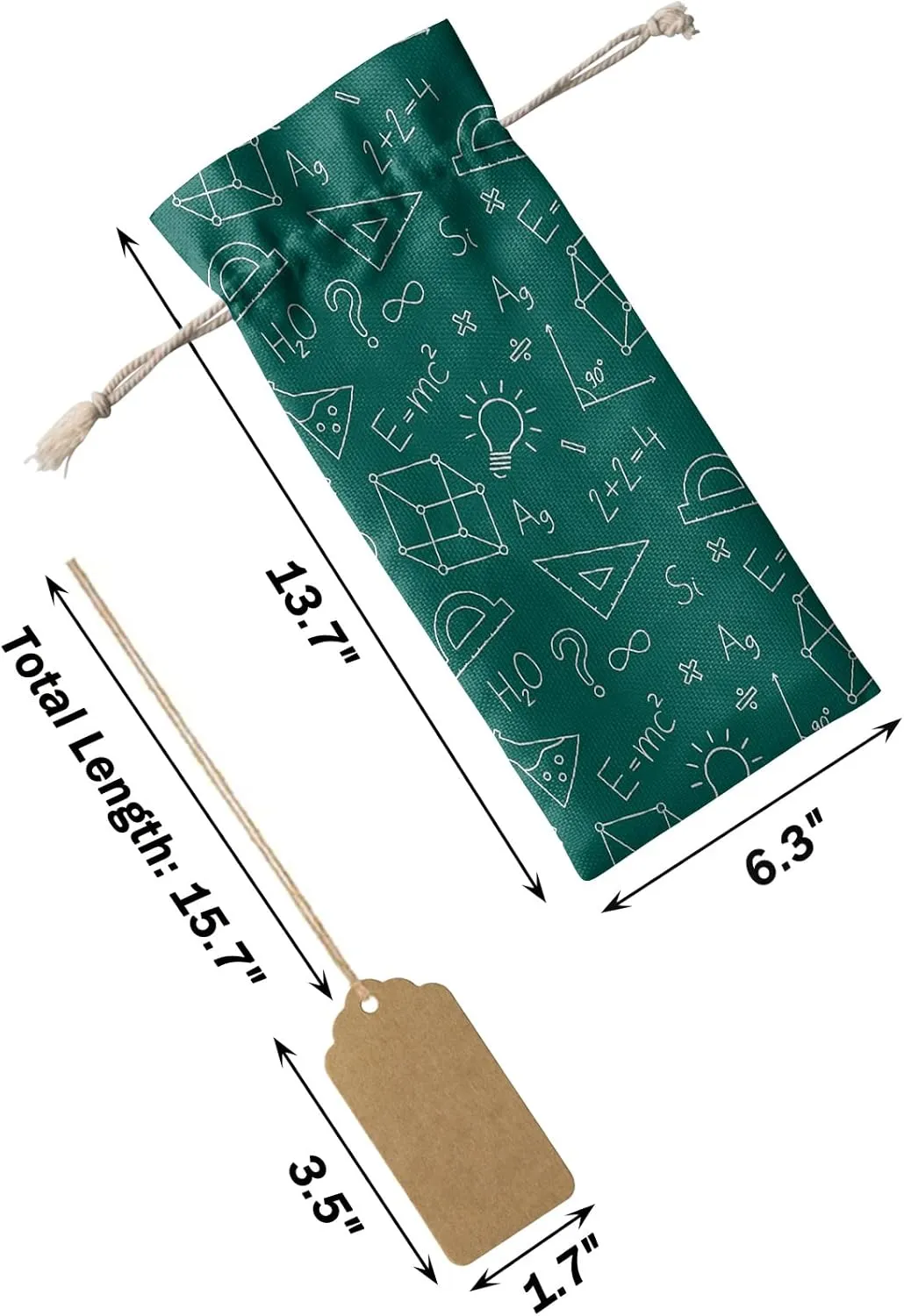 Wine Bags for Wine Bottles Gifts, Wine Bottle Bag with Drawstrings, Science Formula Triangle Ruler and Chalk Wine Tote for Travel, Birthday, Blind Tastings, Christmas, Home Storage