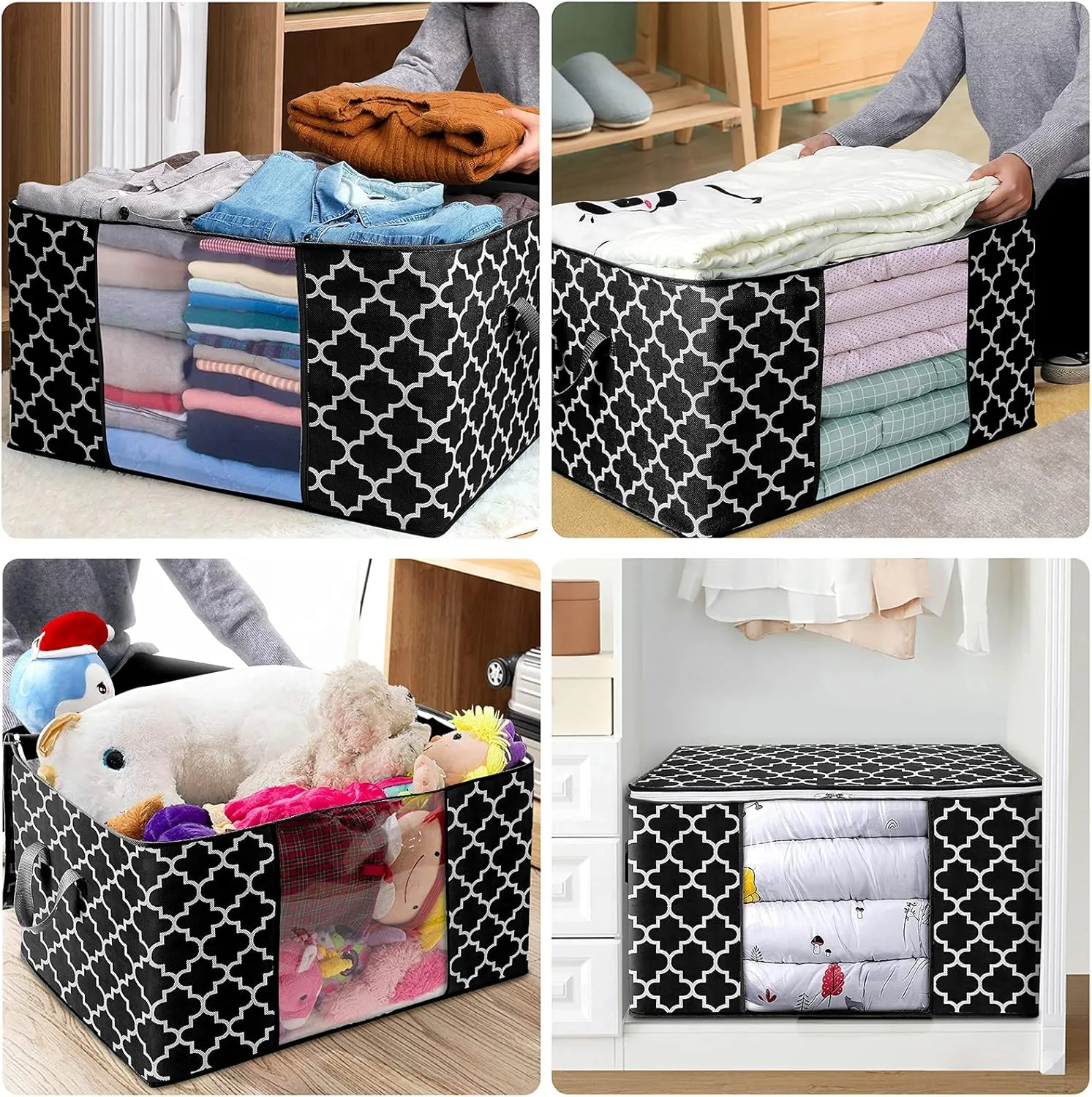 WISELIFE Storage Bags 100L 6-Pack Large Blanket Clothes Organization and Storage Containers for Bedding, Comforters, Foldable Organizer with Reinforced Handle, Clear Window, Sturdy Zippers