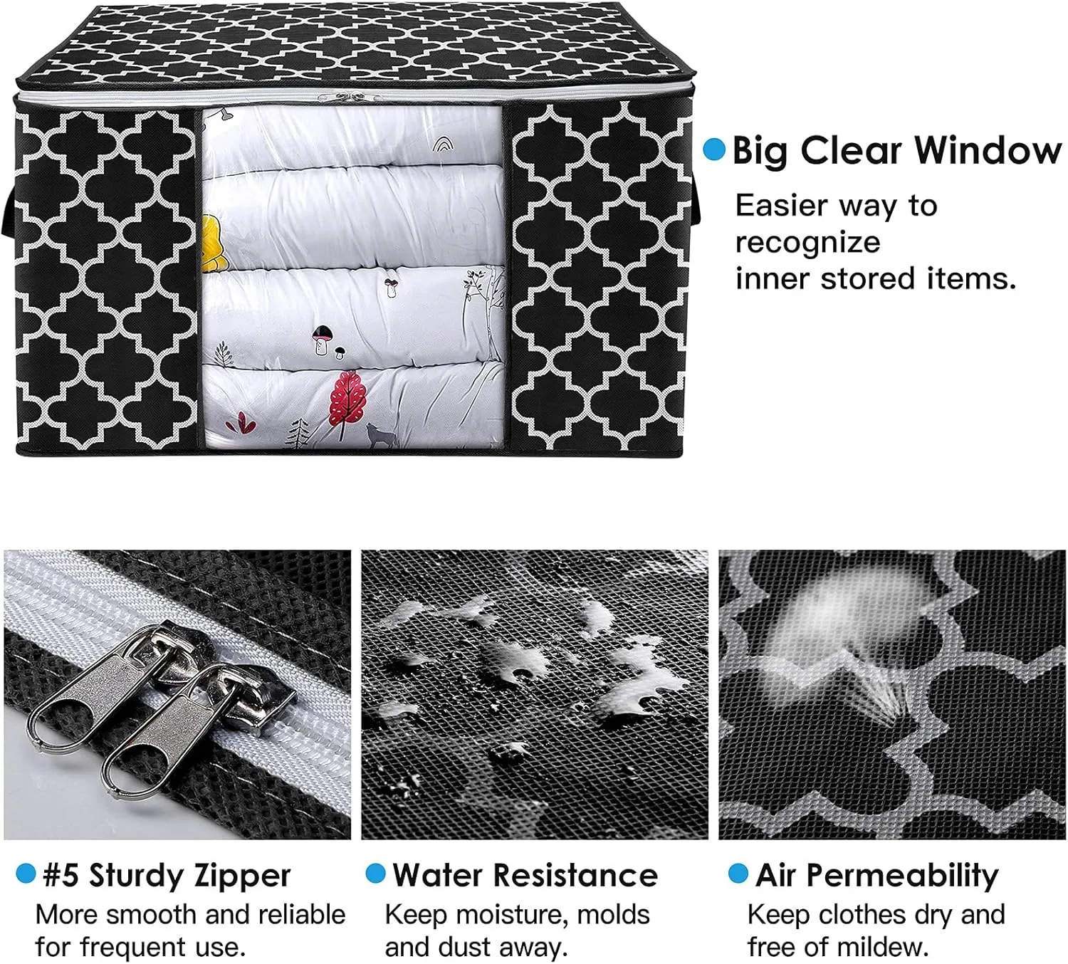 WISELIFE Storage Bags 100L 6-Pack Large Blanket Clothes Organization and Storage Containers for Bedding, Comforters, Foldable Organizer with Reinforced Handle, Clear Window, Sturdy Zippers