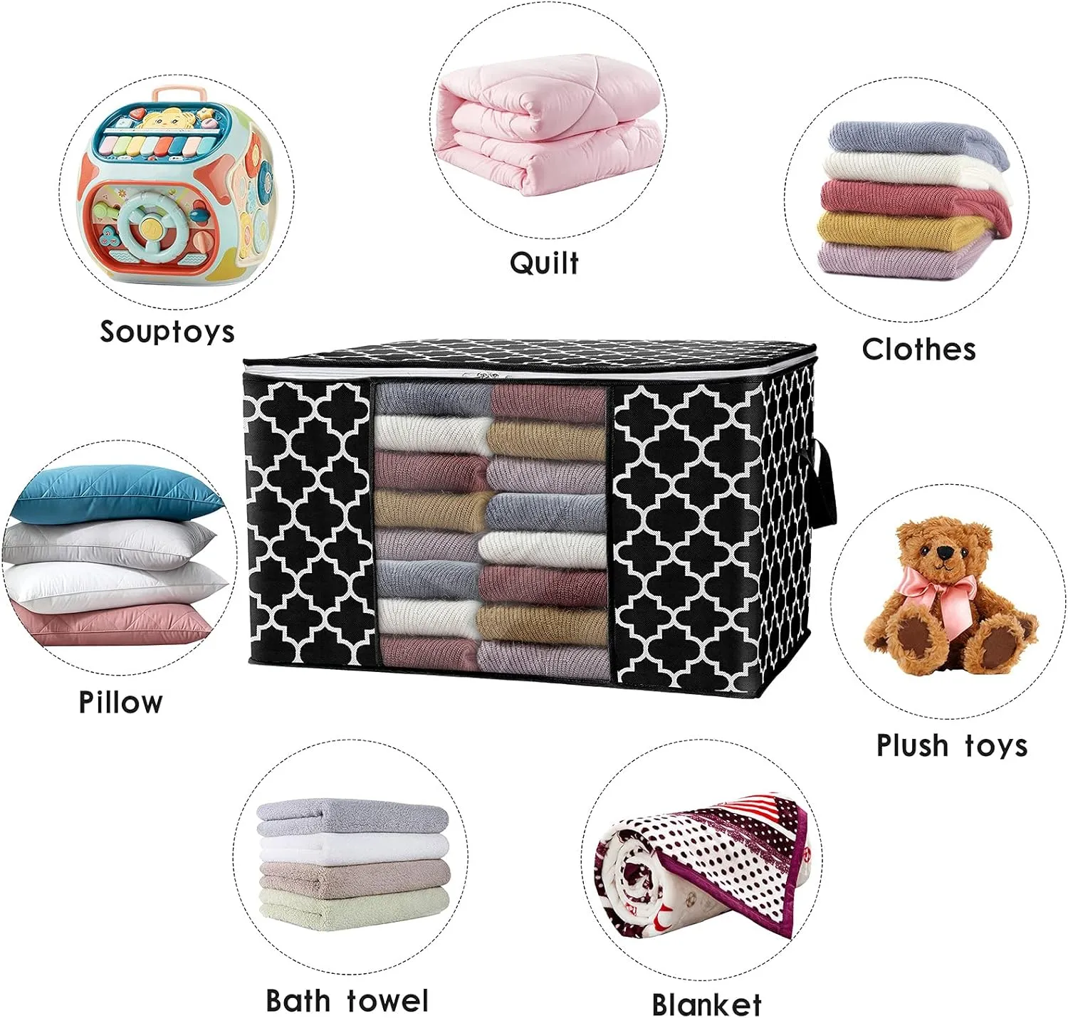 WISELIFE Storage Bags 100L 6-Pack Large Blanket Clothes Organization and Storage Containers for Bedding, Comforters, Foldable Organizer with Reinforced Handle, Clear Window, Sturdy Zippers