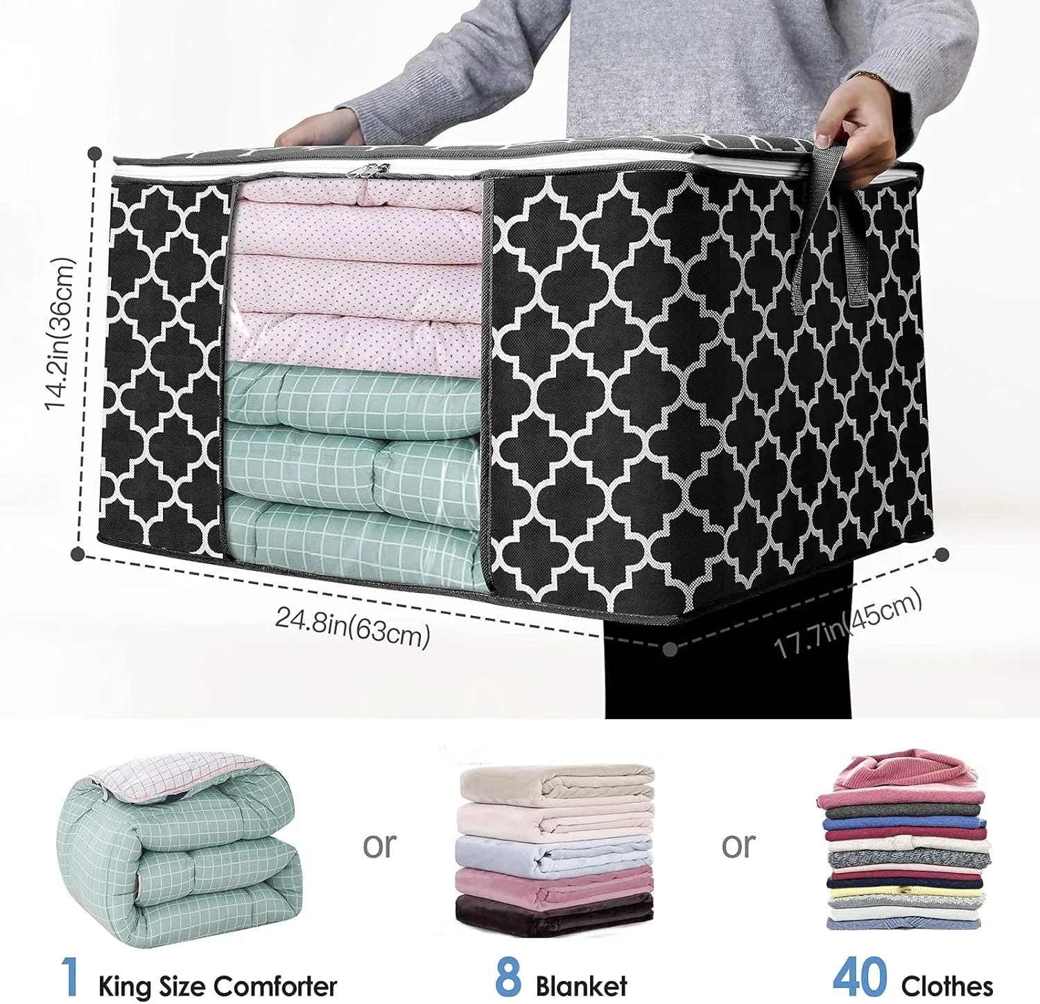 WISELIFE Storage Bags 100L 6-Pack Large Blanket Clothes Organization and Storage Containers for Bedding, Comforters, Foldable Organizer with Reinforced Handle, Clear Window, Sturdy Zippers