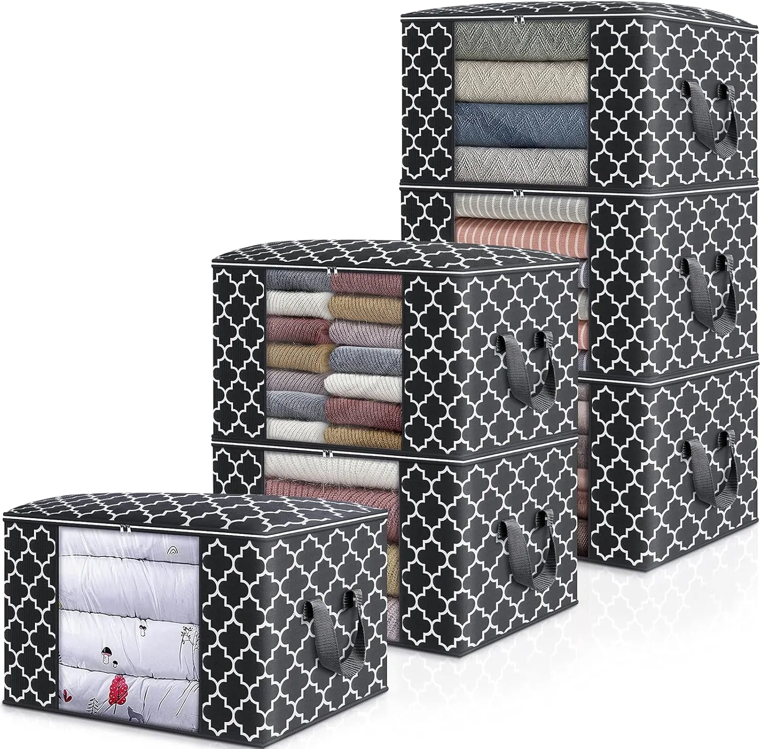 WISELIFE Storage Bags 100L 6-Pack Large Blanket Clothes Organization and Storage Containers for Bedding, Comforters, Foldable Organizer with Reinforced Handle, Clear Window, Sturdy Zippers
