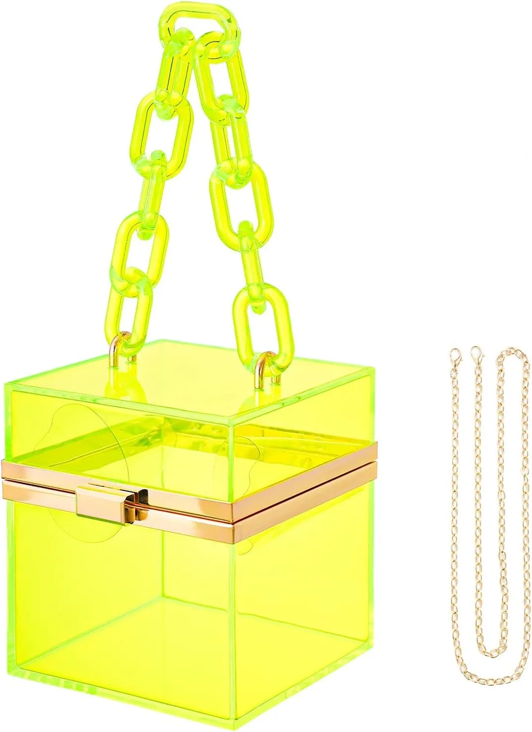 WJCD Cute Clear Acrylic Plastic Neon Hard Frame Party Clutch Purse with Gold Chain Strap