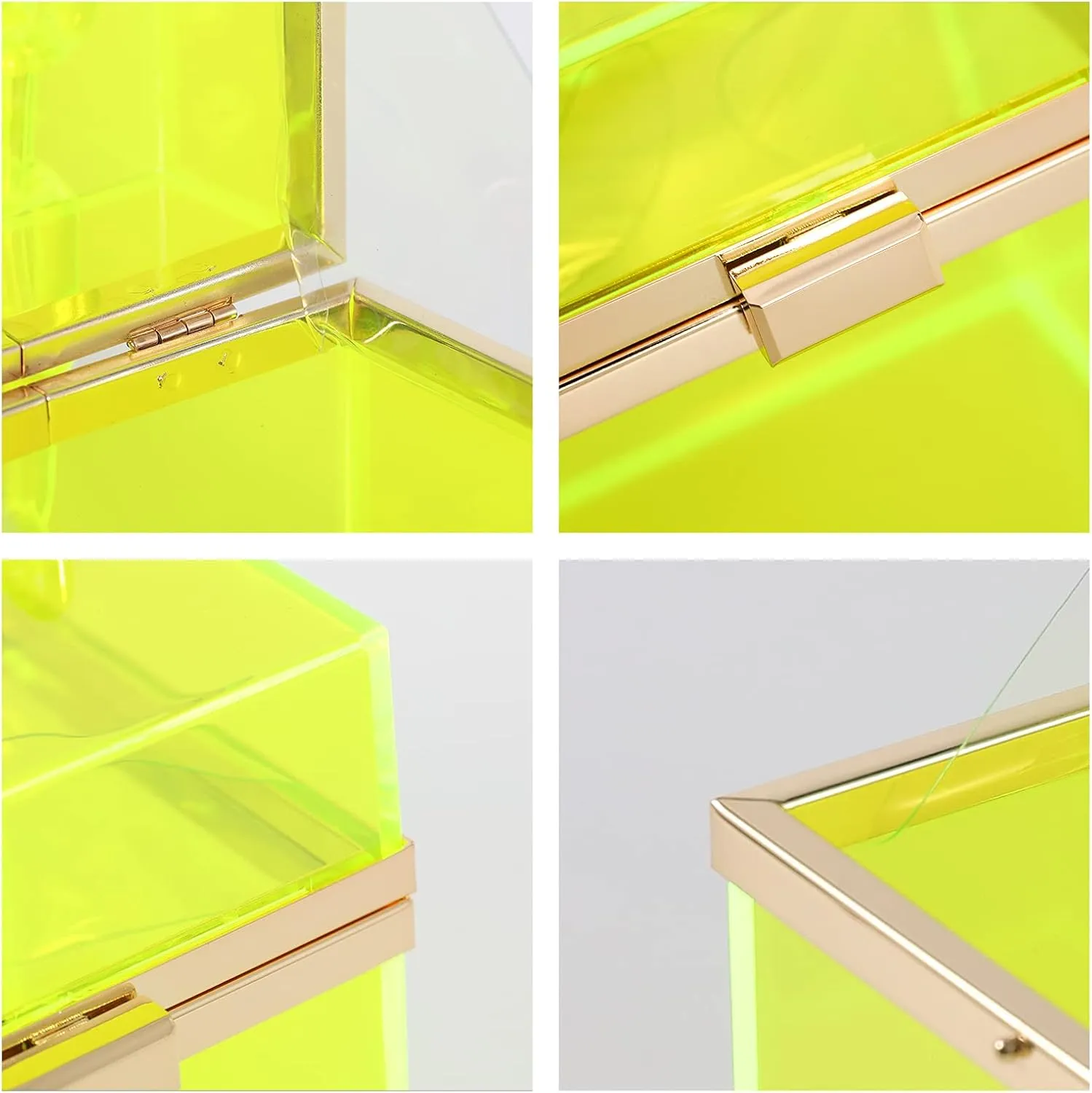 WJCD Cute Clear Acrylic Plastic Neon Hard Frame Party Clutch Purse with Gold Chain Strap