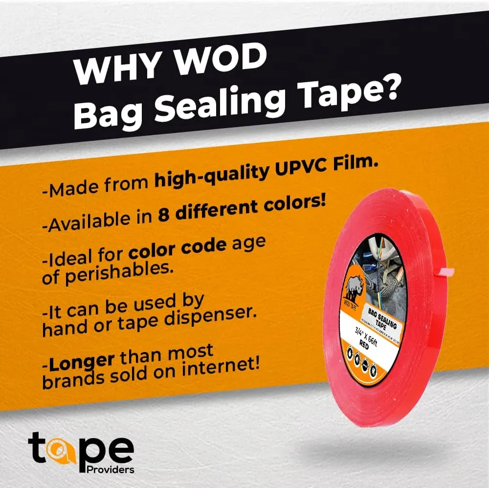 WOD BSTC22PVC White 10 Pack, Poly Bag Sealer Tape - 3/8 inch x 180 yds. for Color Coding Age of Perishables, Food Storage, Pack,Aging and Sealing Meat, Candy, or Gifts