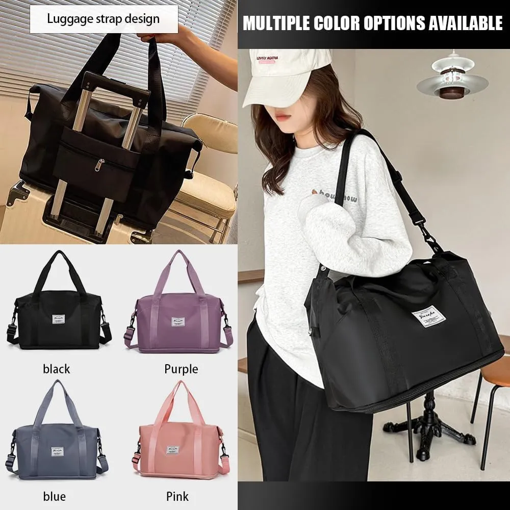 Women-Birthday Gifts Duffle Bag with.Expandable Compartment,Personalized Girls Weekender Bag, Overnight for Women, Travel with Makeup, Friend Bride Gifts (black)