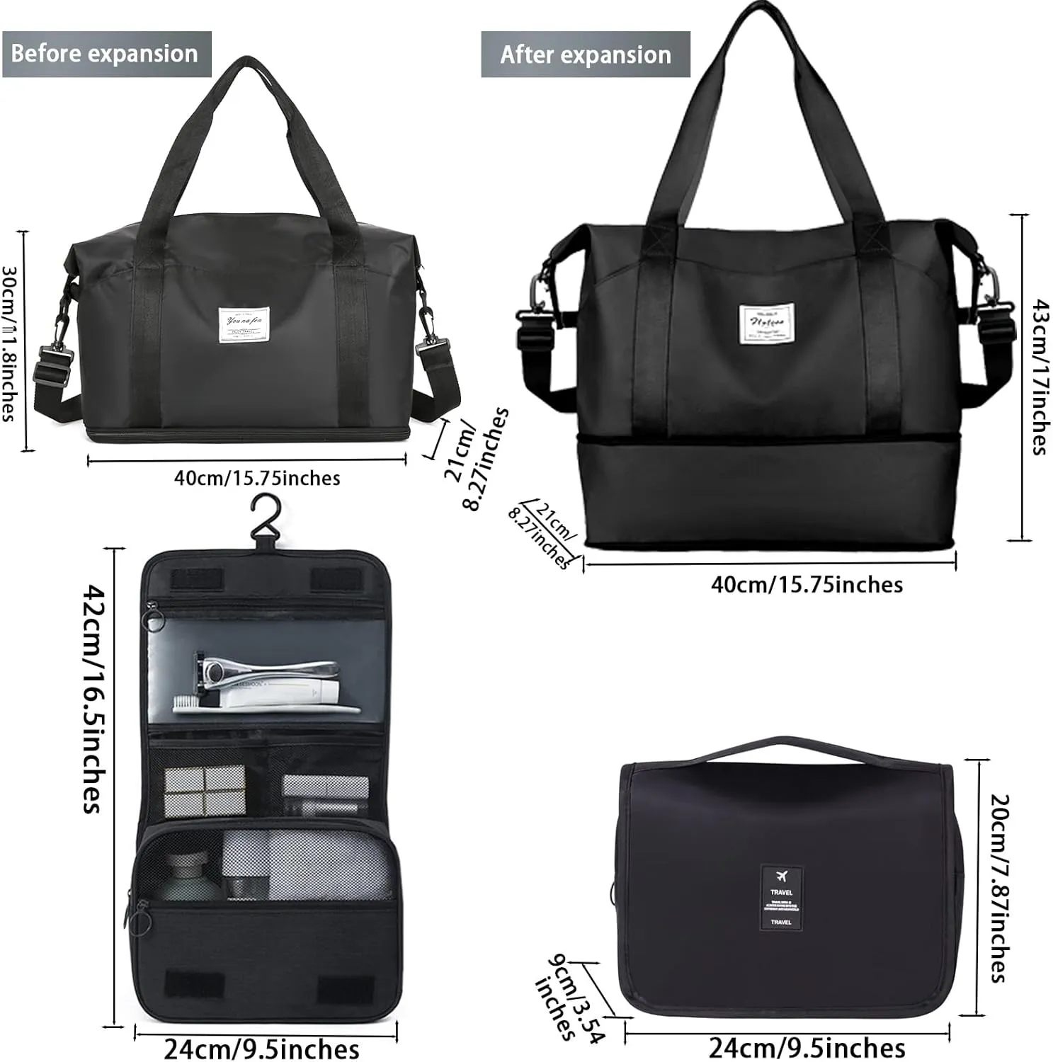 Women-Birthday Gifts Duffle Bag with.Expandable Compartment,Personalized Girls Weekender Bag, Overnight for Women, Travel with Makeup, Friend Bride Gifts (black)
