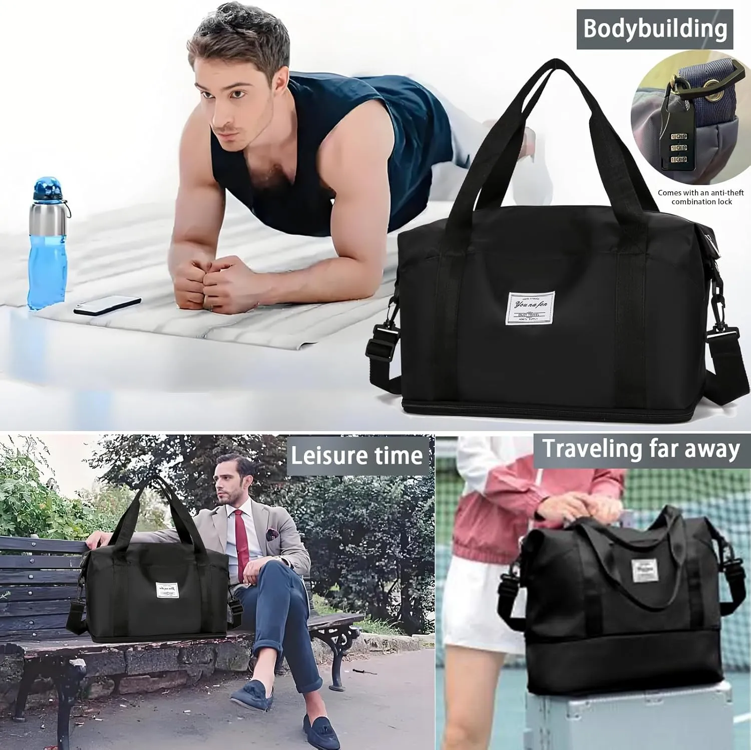 Women-Birthday Gifts Duffle Bag with.Expandable Compartment,Personalized Girls Weekender Bag, Overnight for Women, Travel with Makeup, Friend Bride Gifts (black)