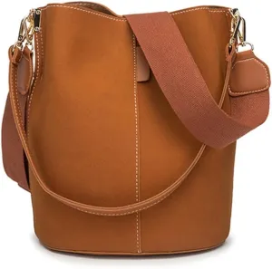 Women Bucket Bags Wide Strap Women Shoulder Bags Luxury Leather Crossbody Bag For Women(Brown)