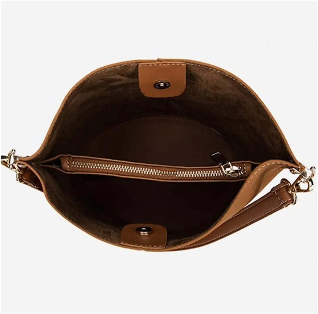 Women Bucket Bags Wide Strap Women Shoulder Bags Luxury Leather Crossbody Bag For Women(Brown)