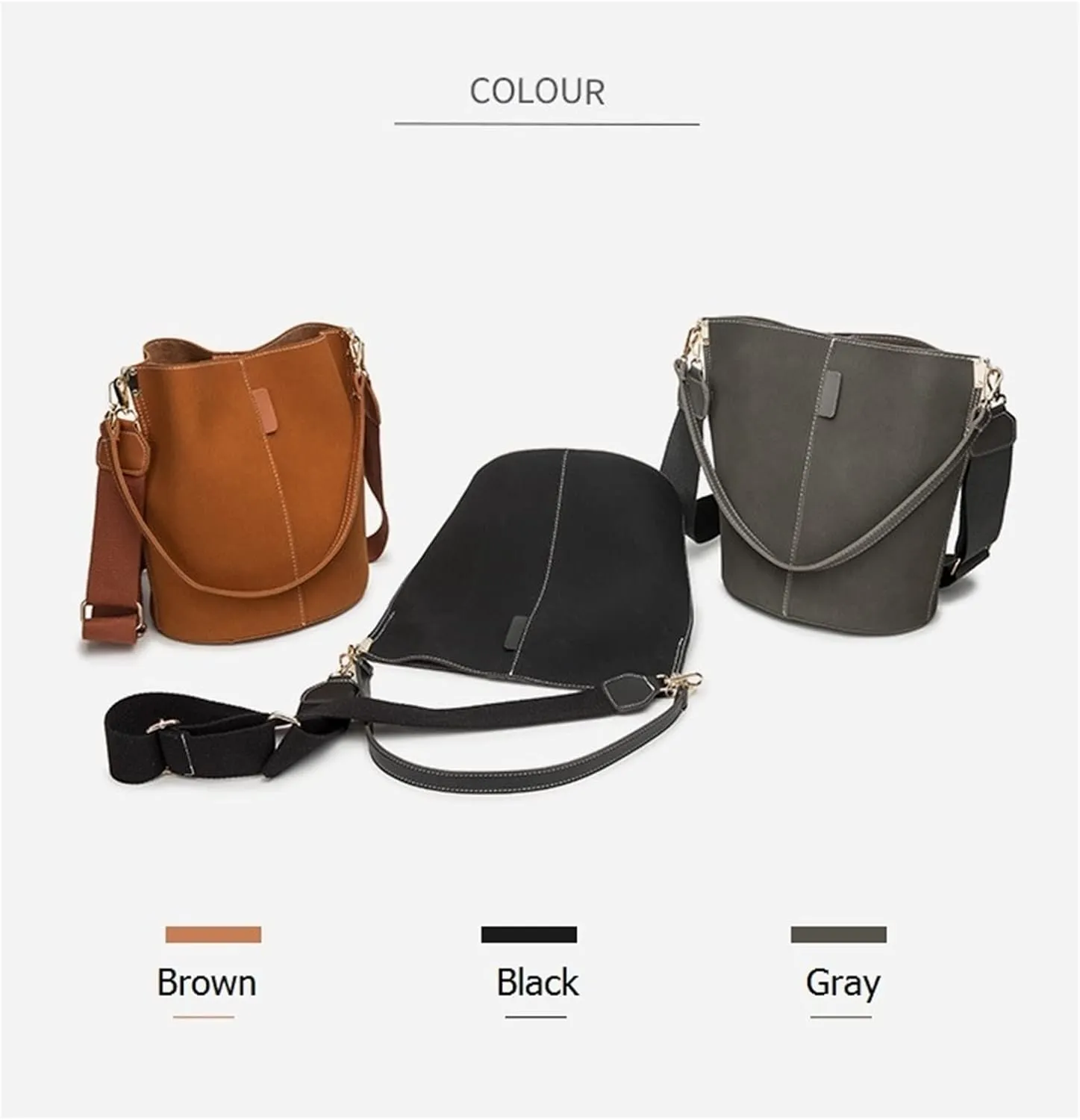 Women Bucket Bags Wide Strap Women Shoulder Bags Luxury Leather Crossbody Bag For Women(Brown)