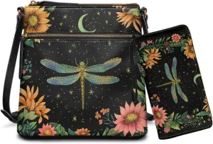 Women Crossbody Purse Set 2 PCS Leather Hobo Bag with Wallet Portable Shoulder Handbag Set for Lady