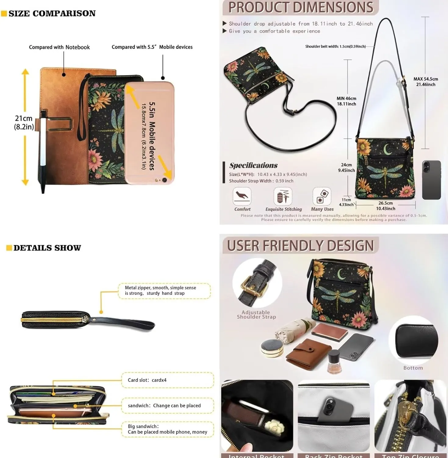 Women Crossbody Purse Set 2 PCS Leather Hobo Bag with Wallet Portable Shoulder Handbag Set for Lady