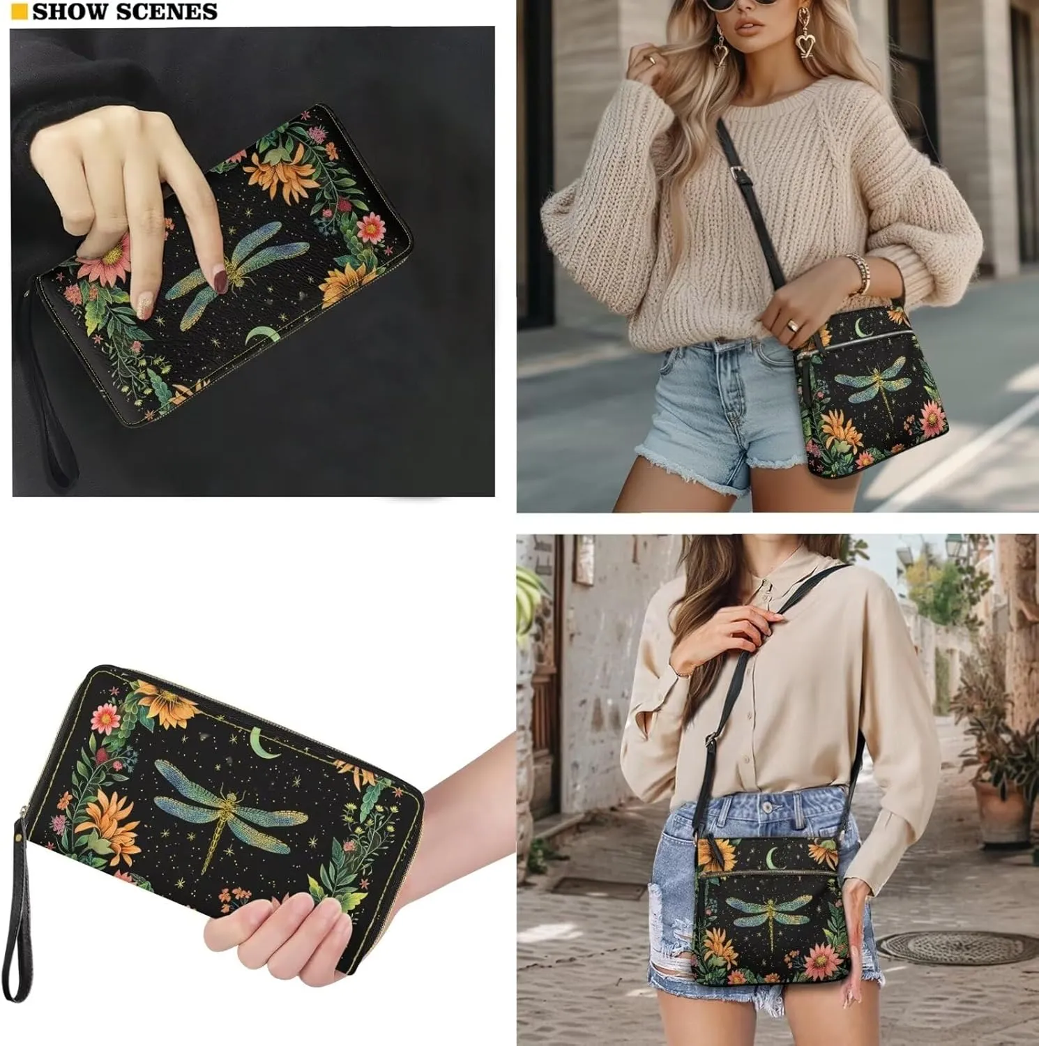 Women Crossbody Purse Set 2 PCS Leather Hobo Bag with Wallet Portable Shoulder Handbag Set for Lady