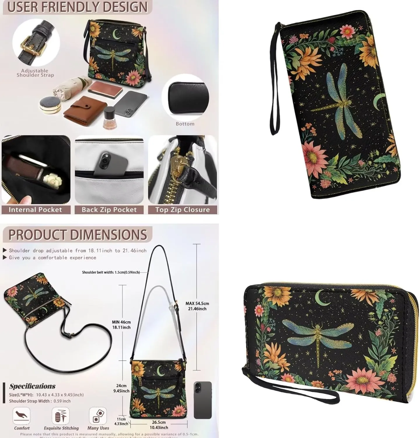 Women Crossbody Purse Set 2 PCS Leather Hobo Bag with Wallet Portable Shoulder Handbag Set for Lady