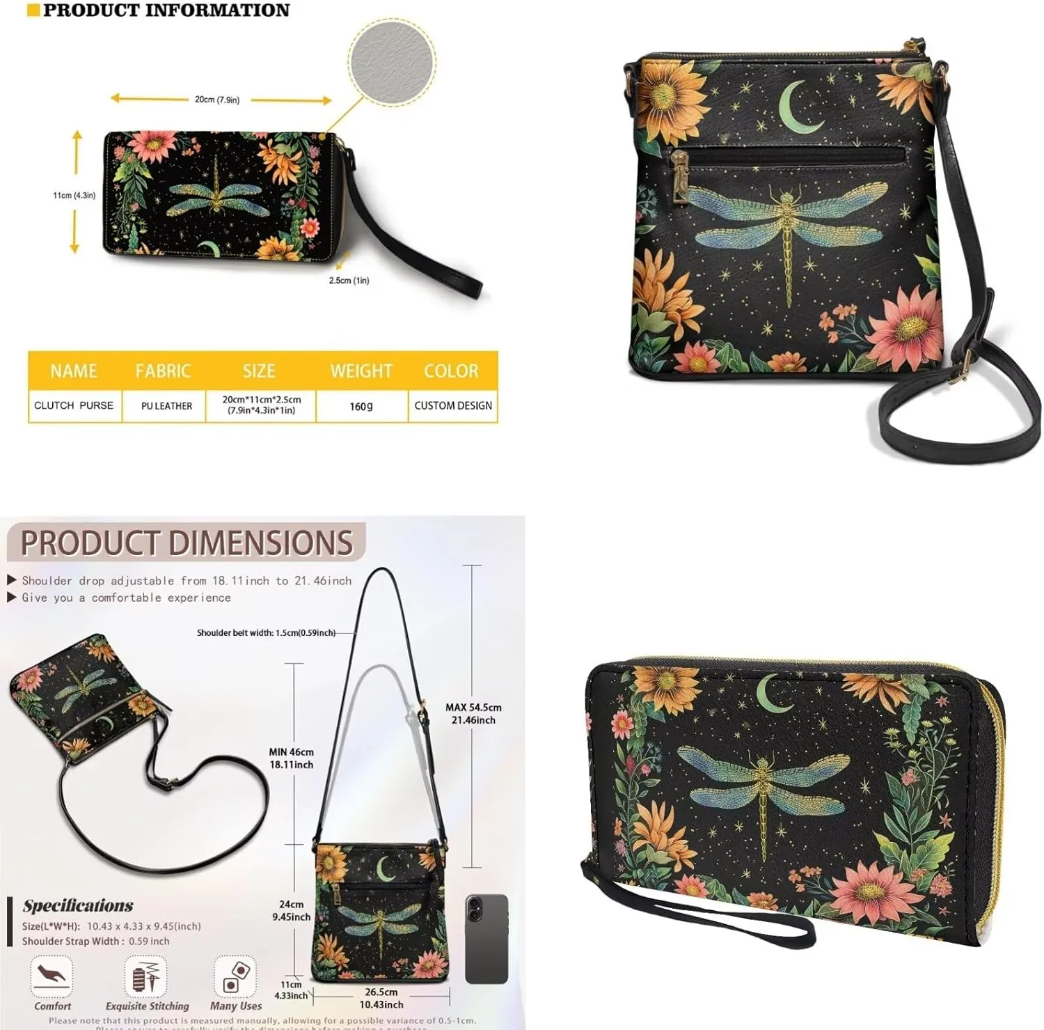 Women Crossbody Purse Set 2 PCS Leather Hobo Bag with Wallet Portable Shoulder Handbag Set for Lady