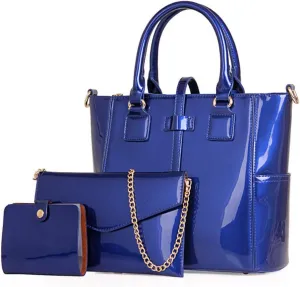 Women Fashion Handbags Patent Leather Tote Purses Shoulder Top Handle Bags 3pcs