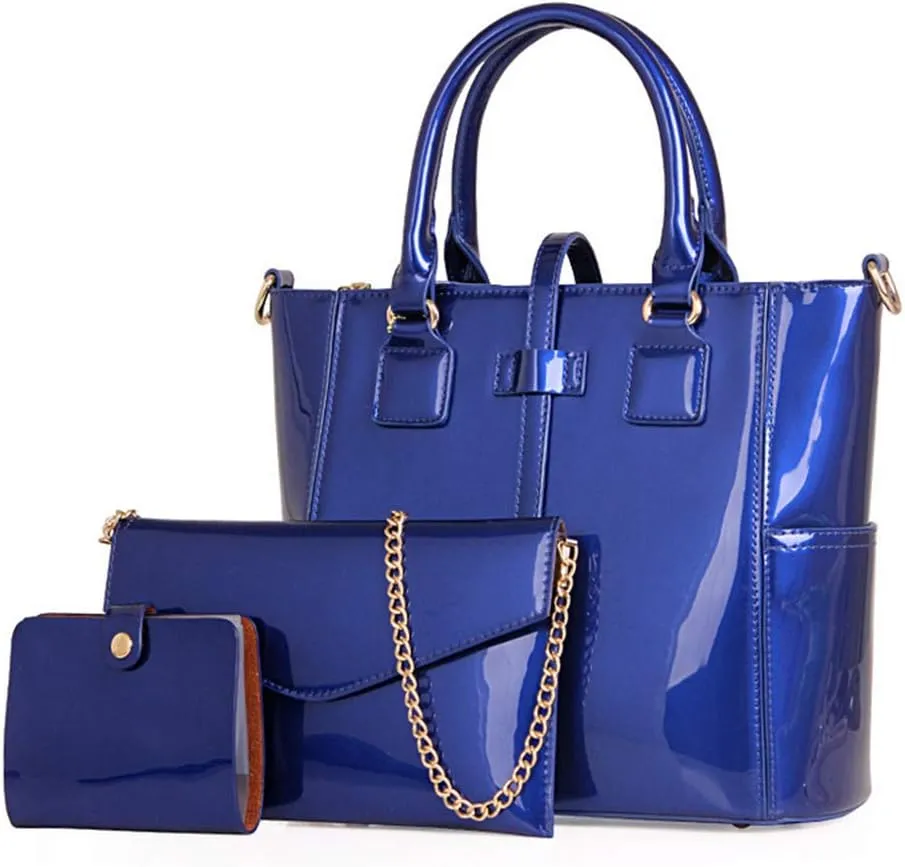 Women Fashion Handbags Patent Leather Tote Purses Shoulder Top Handle Bags 3pcs