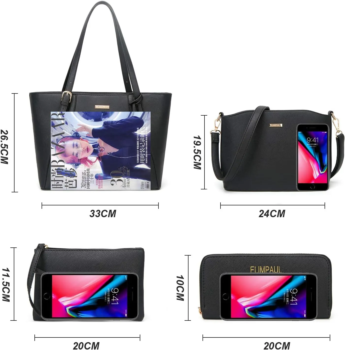 Women Fashion Handbags Wallet Tote Bag Shoulder Bag Top Handle Satchel Purse Set 4pcs