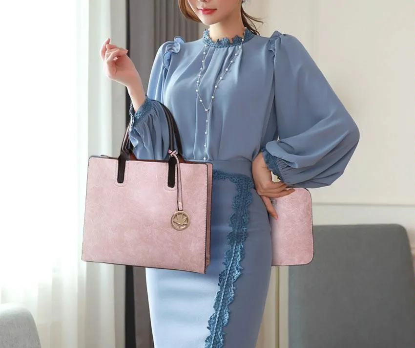 Women for Leather Virtual reality Pink Bag Versatile - - Design Unique assortment 3-in-1 Tote