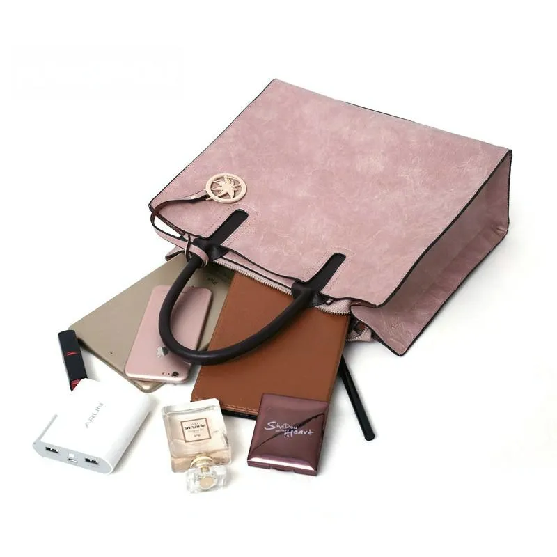 Women for Leather Virtual reality Pink Bag Versatile - - Design Unique assortment 3-in-1 Tote