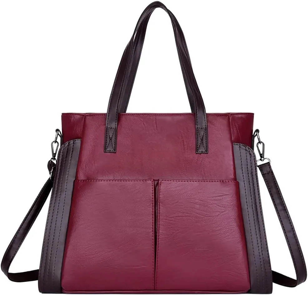 Women Handbag PU Leather Messenger Bag with Detachable Long Shoulder Strap-Black