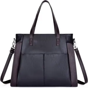 Women Handbag PU Leather Messenger Bag with Detachable Long Shoulder Strap-Black