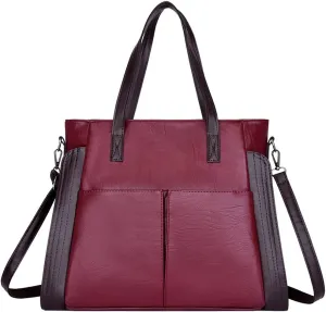 Women Handbag PU Leather Messenger Bag with Detachable Long Shoulder Strap-Black