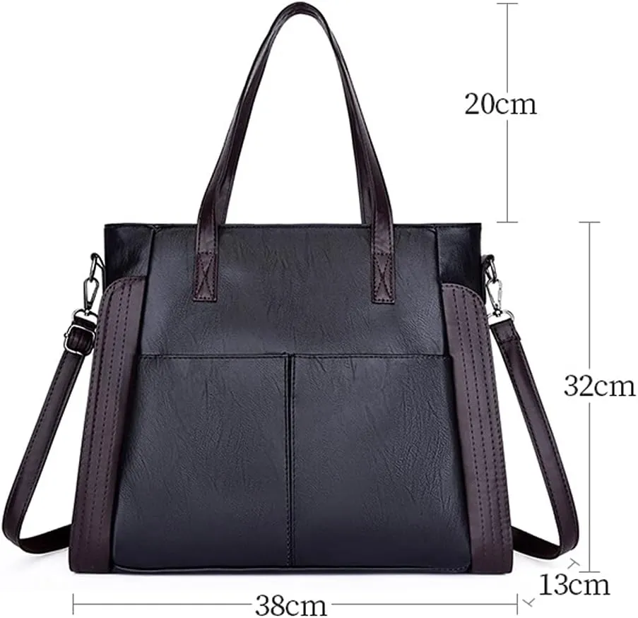 Women Handbag PU Leather Messenger Bag with Detachable Long Shoulder Strap-Black