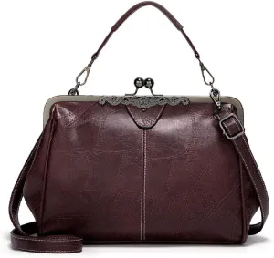 Women Retro Hollow Oil Wax PU Leather Handbag Multiple Collocations Handbags Kiss Lock Messenger Bag