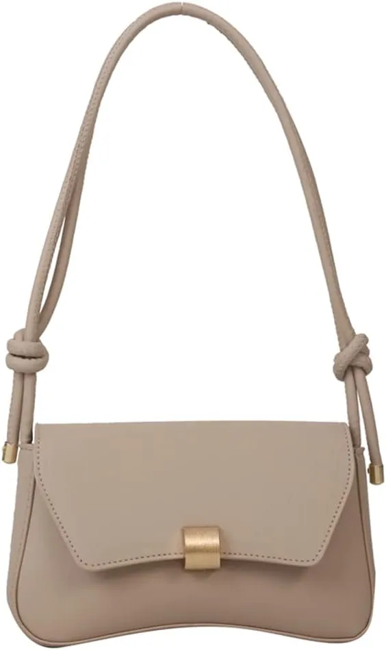 Women Shopper Purse Solid Underarm Bag Elegant Handbag Personality Metal Lock Buckle Knot Tote Bag