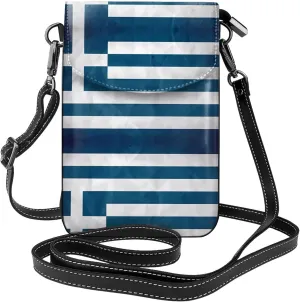 women Small Cell Phone Purse greek flag Prints Soft, durable and waterproof PU leather Convenient for daily use and travel