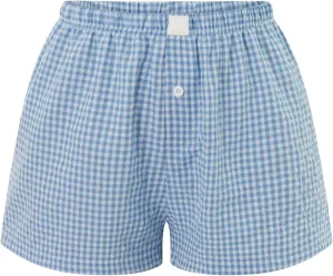 Women Y2k Pajamas Shorts Micro Button Boxers Elastic Waist Cute Pj Bottoms Summer Plaid Lounge Short