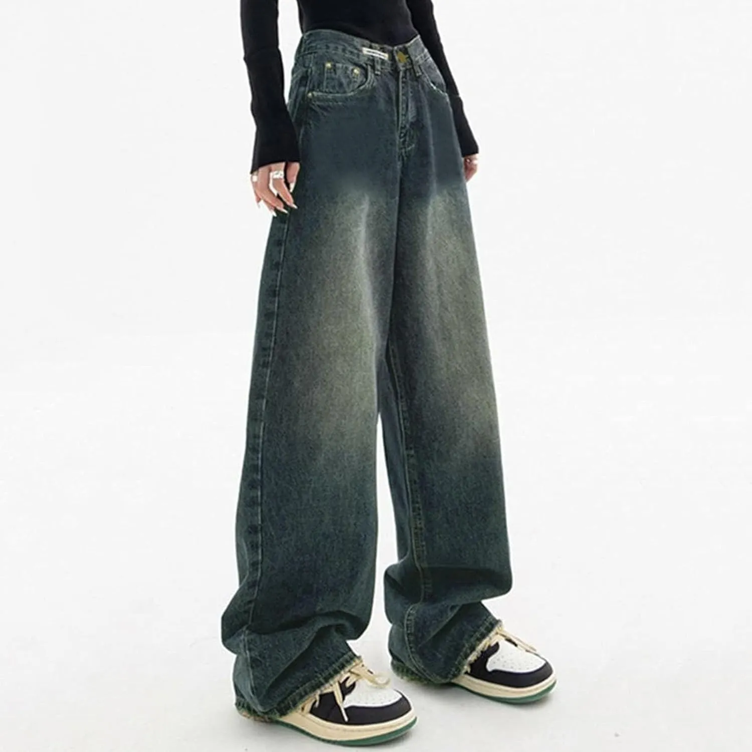 Womens Baggy Jeans Y2K High Street Boyfriend Pants Vintage Distressed Jeans High Waist Ripped Denims Streetwear Hiphop