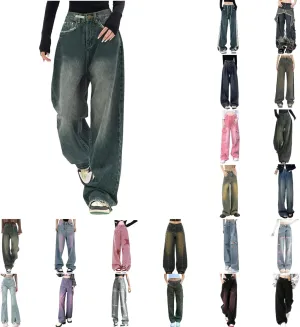 Womens Baggy Jeans Y2K High Street Boyfriend Pants Vintage Distressed Jeans High Waist Ripped Denims Streetwear Hiphop